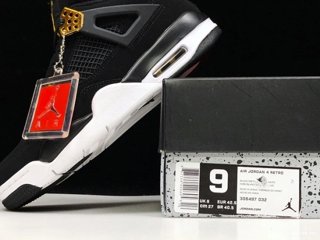 Royalty Jordan Metallic 308497-032 Gold-White Air 4 Black 0731